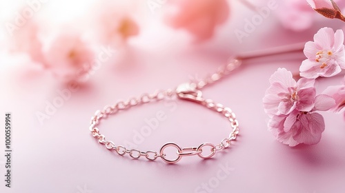 Elegant Rose Gold Bracelet Among Pink Flowers