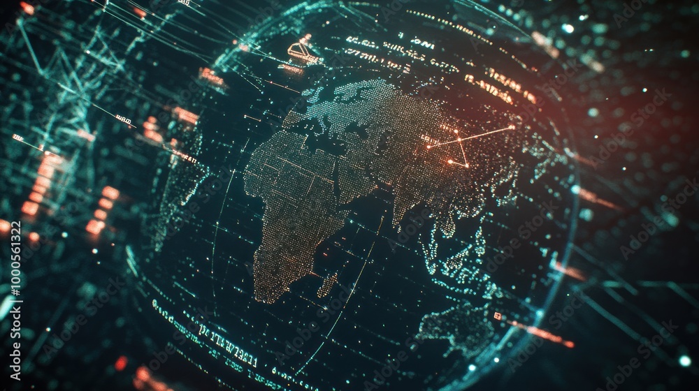 A digital representation of Earth highlighting data connections and technology.