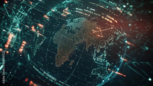 A digital representation of Earth highlighting data connections and technology.