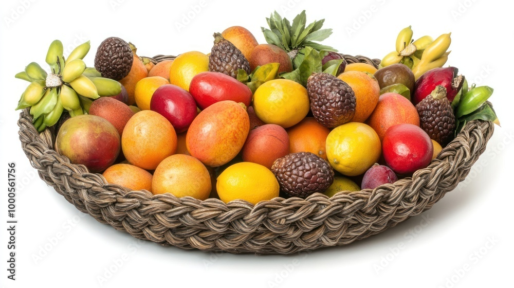 A vibrant assortment of fruits displayed in a woven basket, showcasing natural colors and textures. A vibrant assortment of fruits displayed in a woven basket, showcasing natural colors and textures.
