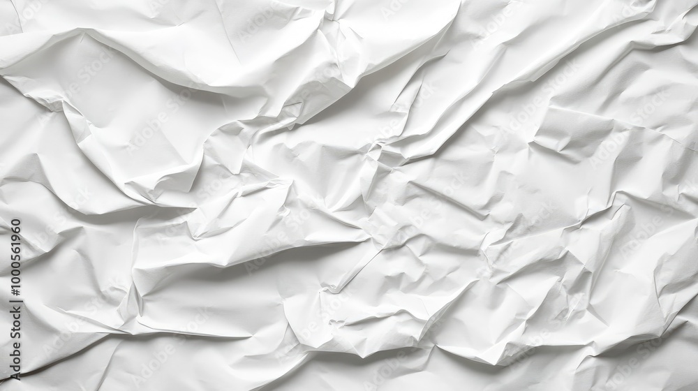 Wrinkled white paper texture with deep creases and folds, showing wear and imperfection Wrinkled white paper texture with deep creases and folds, showing wear and imperfection