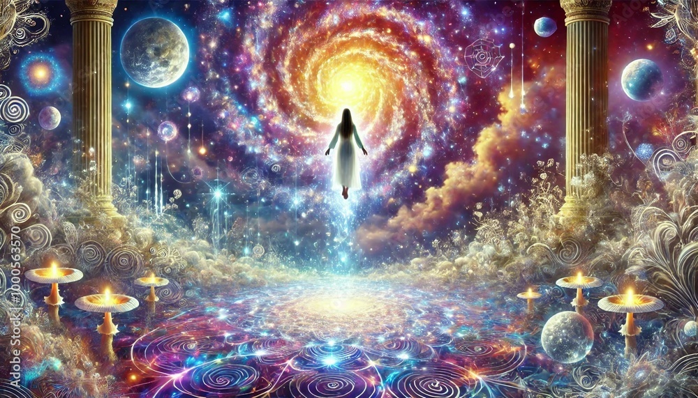 Obraz premium Astral Journey: Woman's Psychedelic Near-Death Experience