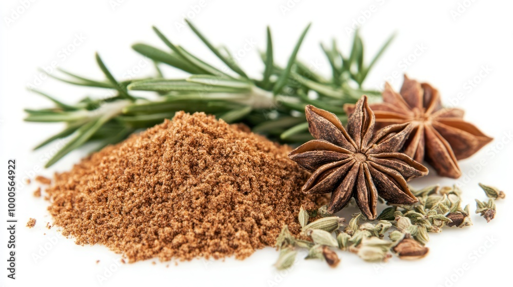 A collection of spices and herbs, showcasing their natural textures and colors. A collection of spices and herbs, showcasing their natural textures and colors.
