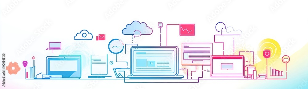 A colorful digital illustration depicting technology and connectivity concepts. A colorful digital illustration depicting technology and connectivity concepts.