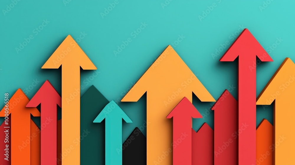 Upward Trend Colorful Arrows Pointing Upwards on Blue Background Upward Trend Colorful Arrows Pointing Upwards on Blue Background