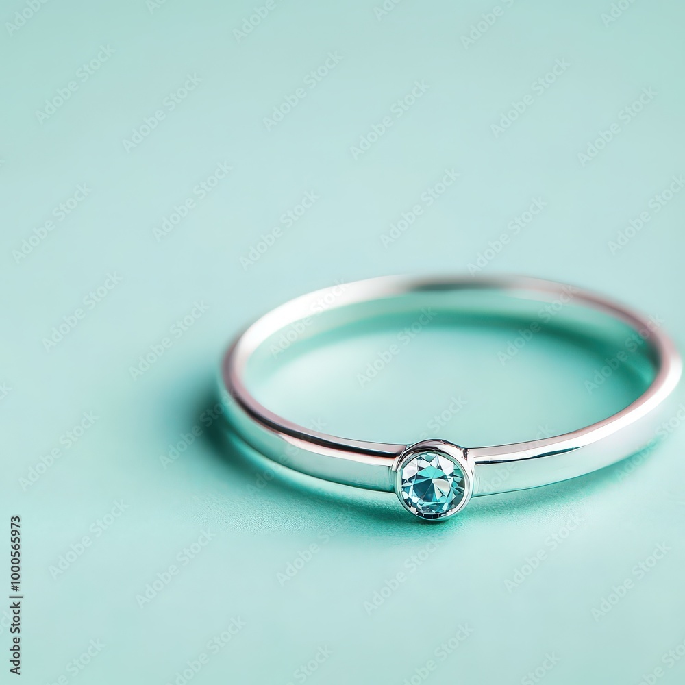 Elegant Silver Ring with Blue Gemstone on Soft Background Elegant Silver Ring with Blue Gemstone on Soft Background