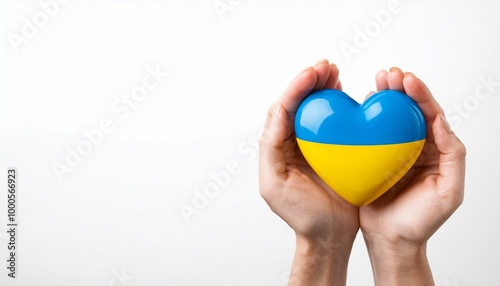 手で持っているウクライナの国旗のハート(Heart of Ukraine flag held in hand.) 