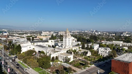 Beverly Hills Courthouse 4k Aerial/Drone Footage - far view, Downtown LA 