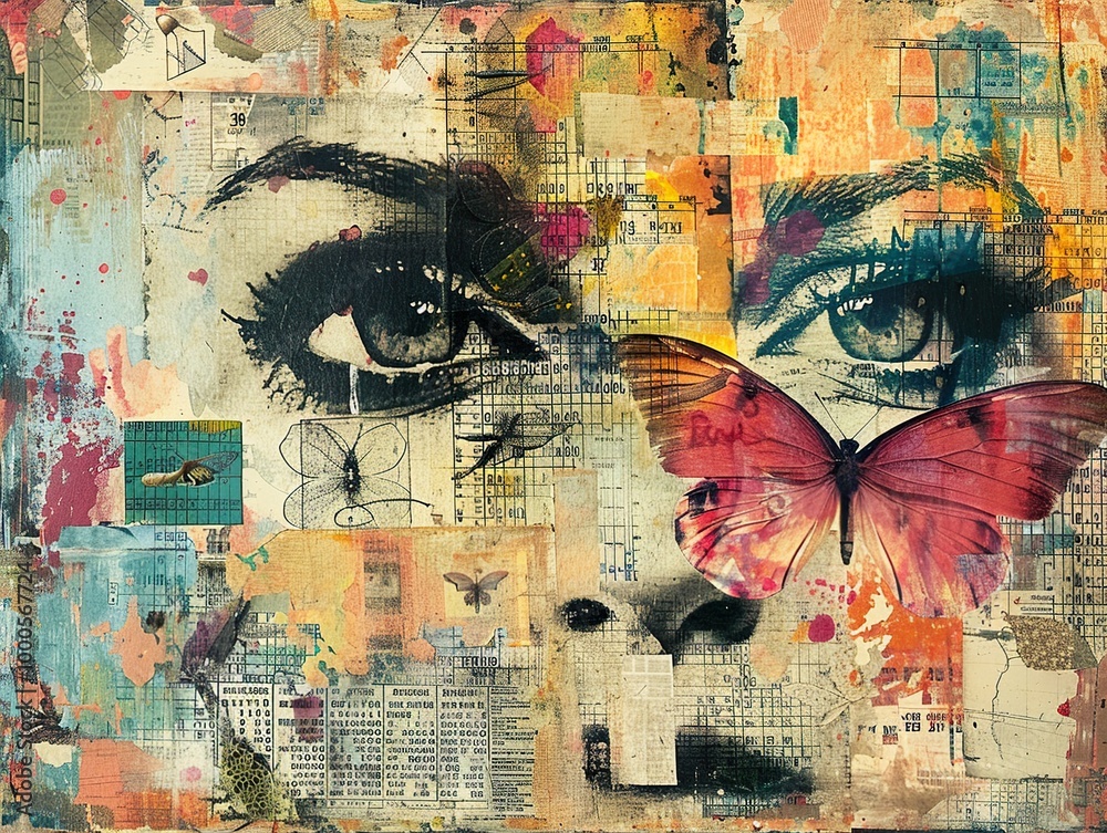 Fototapeta premium Abstract Collage with Eyes and Butterfly