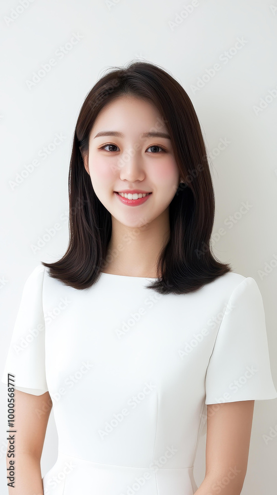 A stunning young model showcases elegance in a dark blue outfit, exuding confidence with her captivating smile. A stunning young model showcases elegance in a dark blue outfit, exuding confidence with her captivating smile.