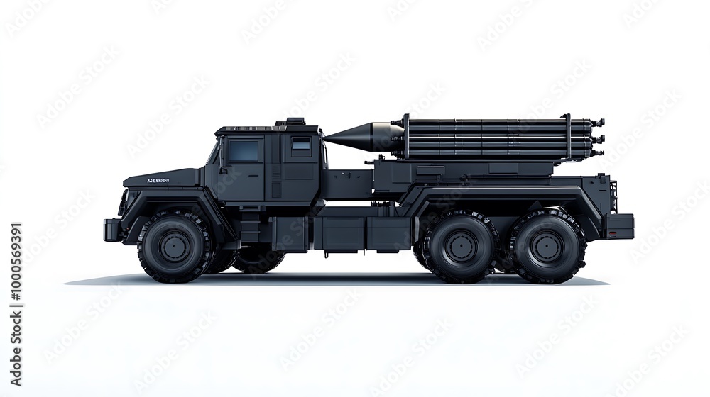 Black Military Truck with Missile Launcher Black Military Truck with Missile Launcher