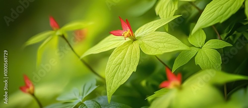 Close-up of vibrant red flowers blooming amidst lush green leaves