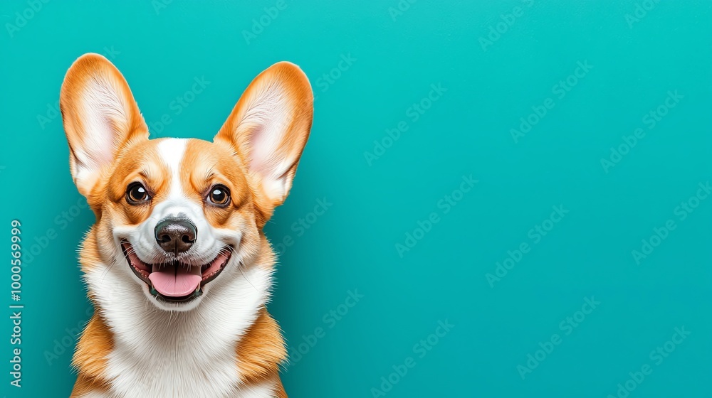 Happy corgi dog on a teal background Happy corgi dog on a teal background