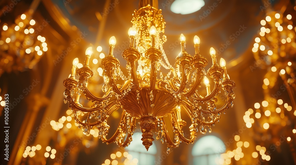 Ornate Gold Chandelier in Luxurious Setting Ornate Gold Chandelier in Luxurious Setting