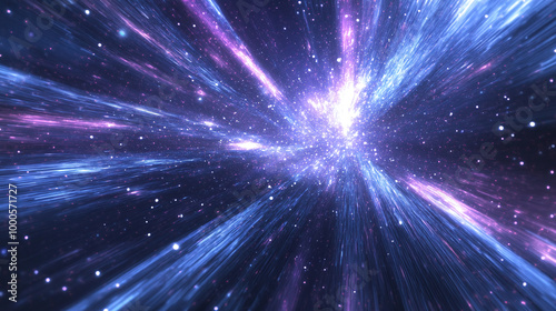 Abstract Space Image with Radial Light Streaks and Central Glow