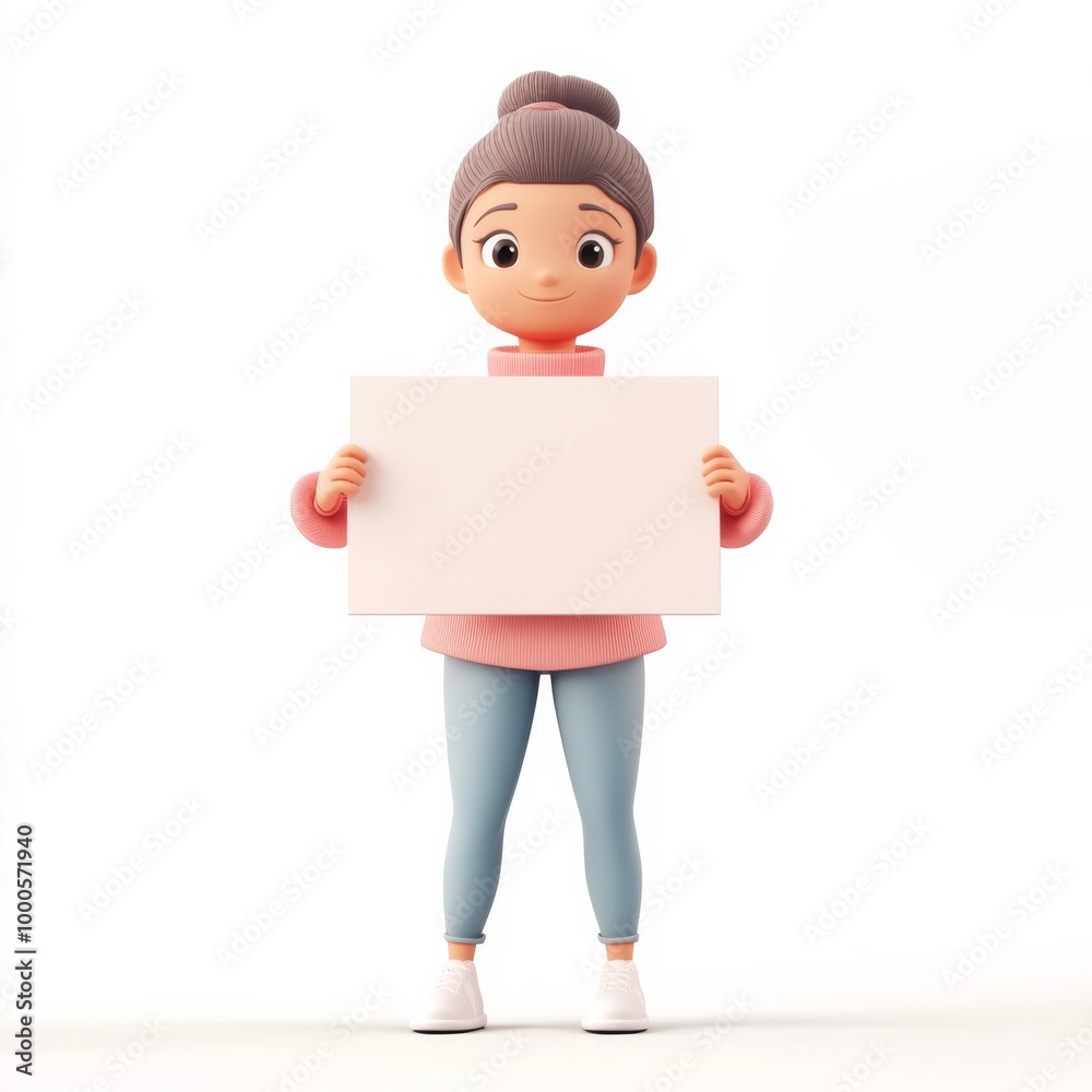 woman holding a white board character 3d icon in cartoon style woman holding a white board character 3d icon in cartoon style