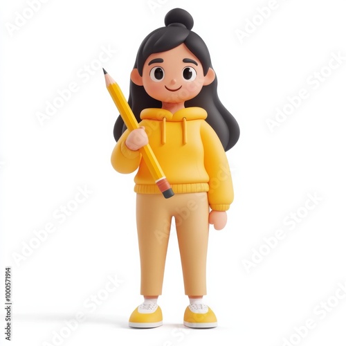 woman holding pen character 3d icon in cartoon style