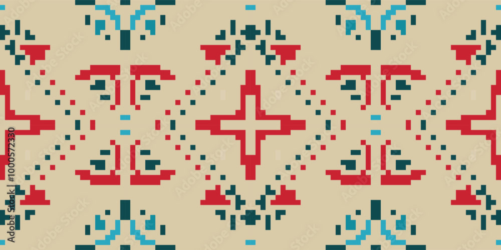 Obraz premium Motif Embroidery Traditional Dress Patternfolk Embroidery, Aztec Geometric Ornament Print. Design for Carpet, Wallpaper, Clothing, Wrapping, Fabric
