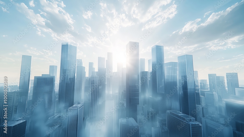 Modern Skyscrapers Under Bright Blue Sky Modern Skyscrapers Under Bright Blue Sky