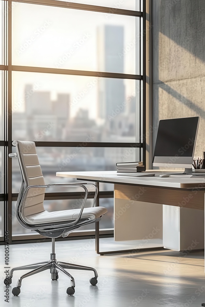 Fototapeta premium Adjustable office table flat design side view corporate workspace 3D render splitcomplementary color scheme