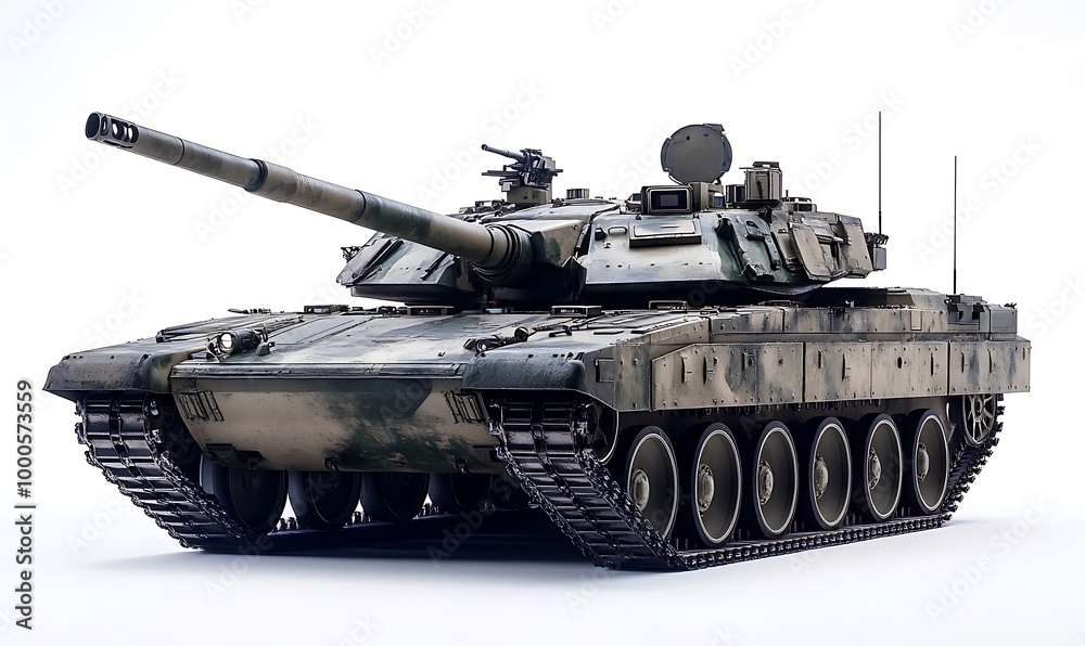 Modern Military Tank in Camouflage with a Powerful Cannon Modern Military Tank in Camouflage with a Powerful Cannon