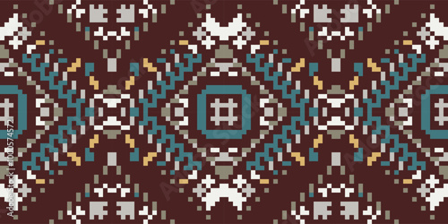 Mosaic Traditional Indian Melodic Patternfolk Embroidery, Aztec Geometric Ornament Print. Design for Carpet, Wallpaper, Clothing, Wrapping, Fabric