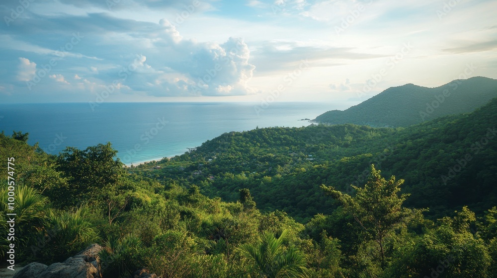 A viewpoint on top of Koh Taos lush hills, overlooking a panoramic scene of the islands coastline and endless ocean. A viewpoint on top of Koh Taos lush hills, overlooking a panoramic scene of the islands coastline and endless ocean.
