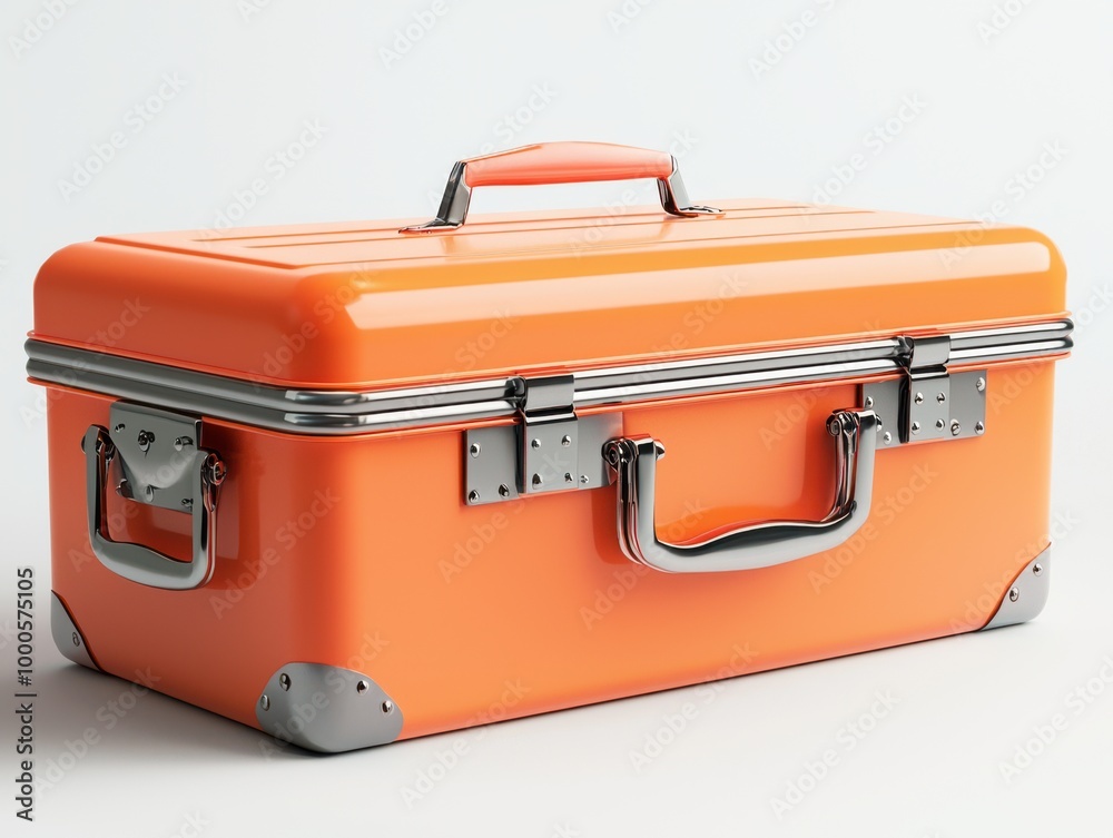 Orange Suitcase with Metal Clasp and Handle Orange Suitcase with Metal Clasp and Handle