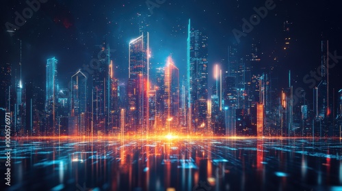 Wallpaper Mural cityscape with space and neon light effect. Modern hi-tech, science, futuristic technology concept. Abstract digital high tech city design for banner background Torontodigital.ca