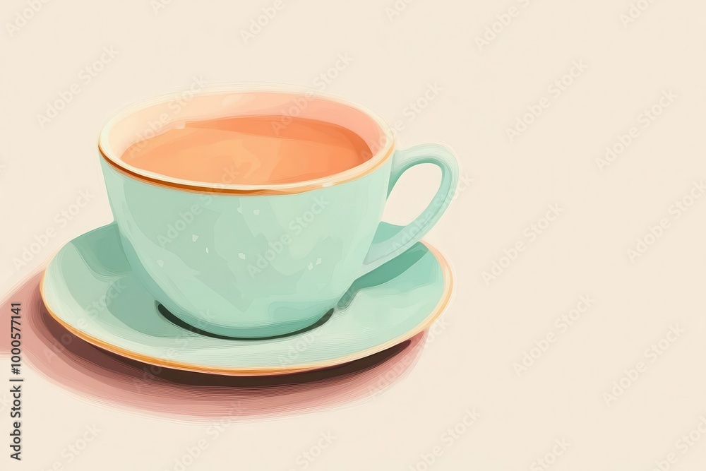 English tea cup and saucer flat design front view cozy cottage theme animation colored pastel English tea cup and saucer flat design front view cozy cottage theme animation colored pastel