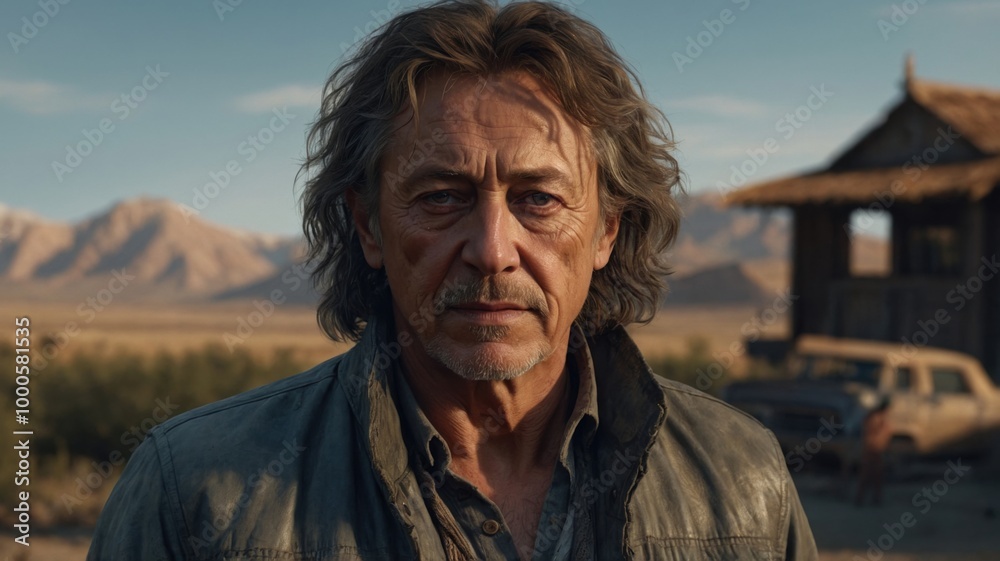 portrait of an man on a desert behind portrait of an man on a desert behind