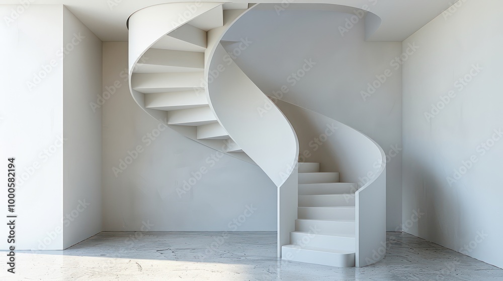 Obraz premium Simple Spiral Staircase in an Empty Room | 8K Minimalist Staircase Design, Modern Interior, Architectural Photography