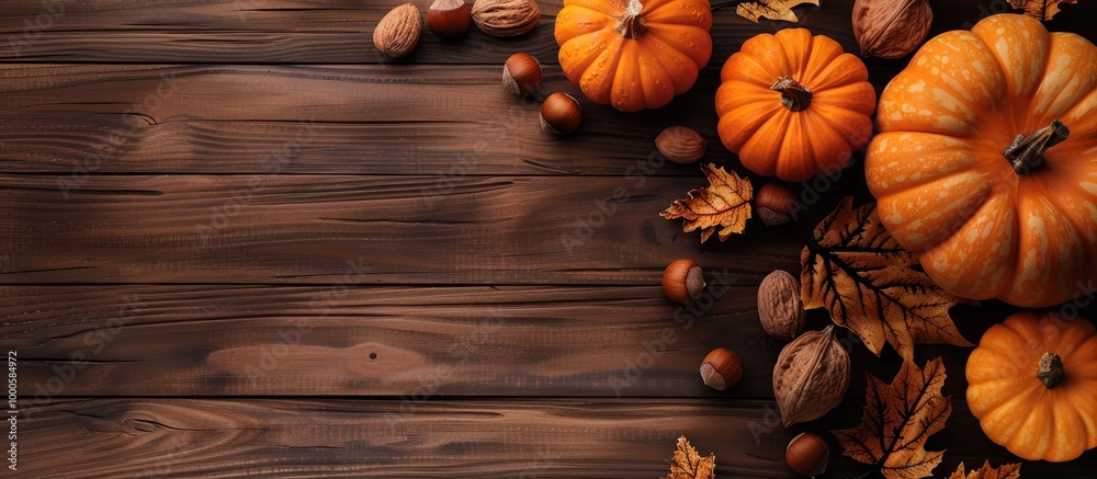 Happy Thanksgiving Day With Pumpkin And Nut On Wooden Background Happy Thanksgiving Day With Pumpkin And Nut On Wooden Background