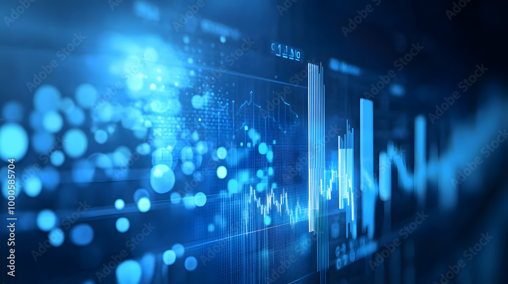 A blurred background with a blue finance graph and investment bar, showcasing growth and success in the market with technology currency reports chart. Business stock world economy AI computer world A blurred background with a blue finance graph and investment bar, showcasing growth and success in the market with technology currency reports chart. Business stock world economy AI computer world