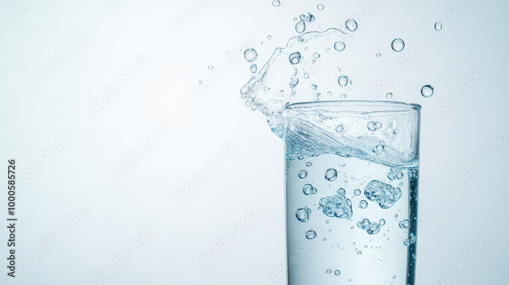 A close-up shot of a glass of water being filled, with water splashing and bubbles visible, highlighting the freshness of the clear liquid. A close-up shot of a glass of water being filled, with water splashing and bubbles visible, highlighting the freshness of the clear liquid.