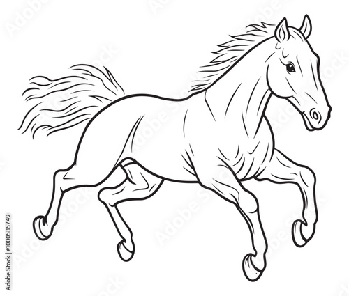 Horse silhouette isolated on white, Jumping outline horse, Horse animal vector