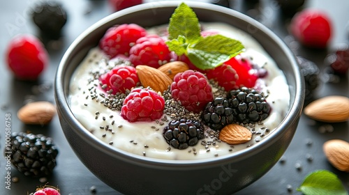 Nutritious Greek Yogurt With Chia Seeds and Berries