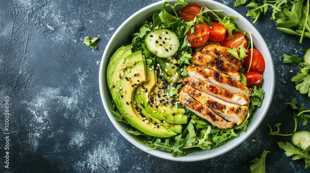 Fresh Paleo Bowl with Grilled Chicken and Avocado Fresh Paleo Bowl with Grilled Chicken and Avocado