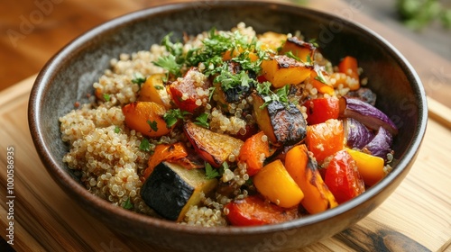 Colorful Organic Quinoa Bowl with Roasted Vegetables