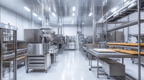 Modern Bakery Production Area with Stainless Steel Equipment