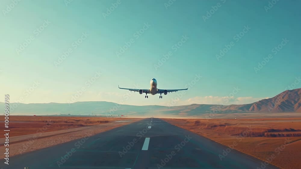 Soaring High: Airplane Takes Off into the Clear Sky Soaring High: Airplane Takes Off into the Clear Sky