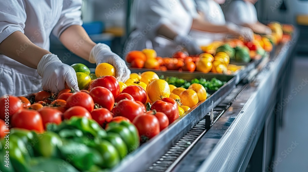 Employees Inspecting Fruits on Conveyor Belt Employees Inspecting Fruits on Conveyor Belt