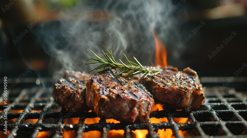 Grilled Lamb Chops with Rosemary on a Barbecue Grill Grilled Lamb Chops with Rosemary on a Barbecue Grill