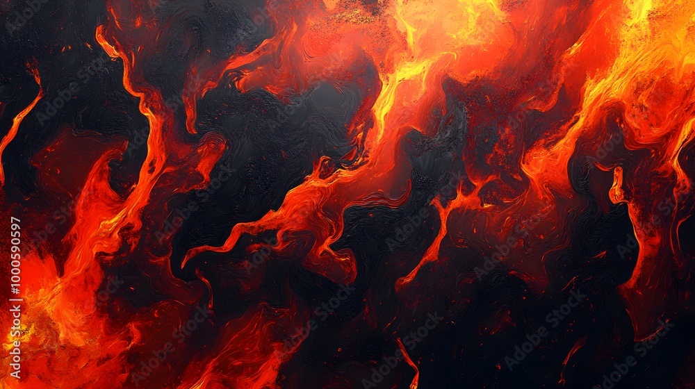 Fototapeta premium Abstract background of swirling red and orange flames on a black background.