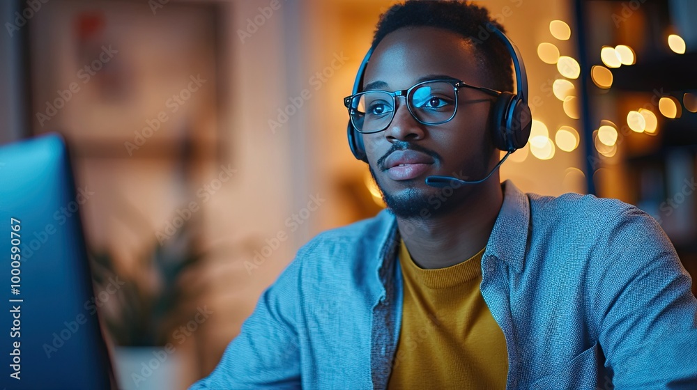 Fototapeta premium Professional Man Using Headset for Video Call