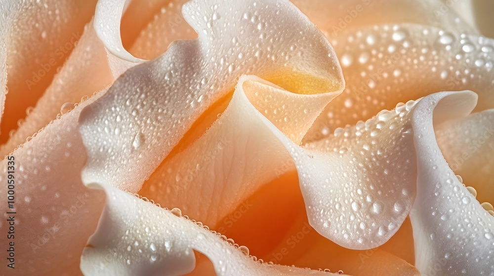 Close-up of a delicate, pale pink rose with water droplets on the petals. Close-up of a delicate, pale pink rose with water droplets on the petals.