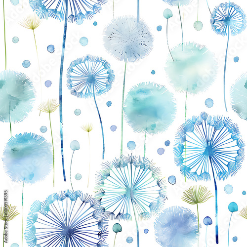 Colorful Watercolor Dandelion Puffs, Seamless Tile