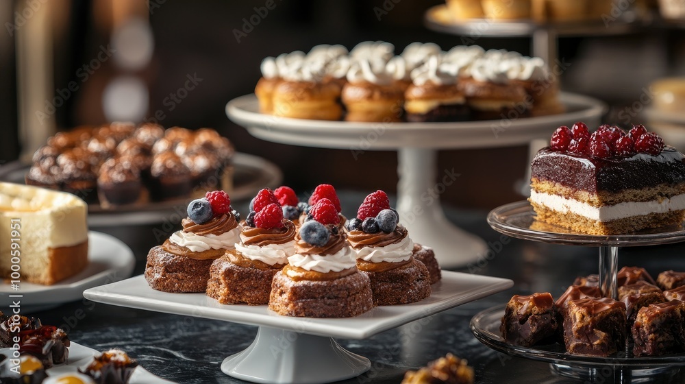 Assorted Pastries and Desserts on Display