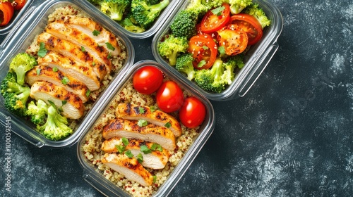 Obraz na płótnie Colorful Meal Prep Containers with Grilled Chicken w salonie