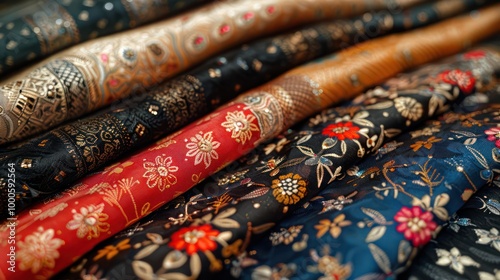 Intricate Patterns on a Handwoven Silk Fabric, Detailed Close-up of Luxurious Textile, 8k High-Resolution Image of Artisan Craftsmanship

